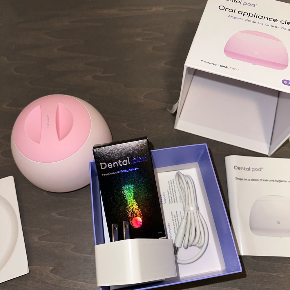 New Dental Pod by ZimaDental Ultrasonic Oral Appliance Cleaner Machine Rose Pink